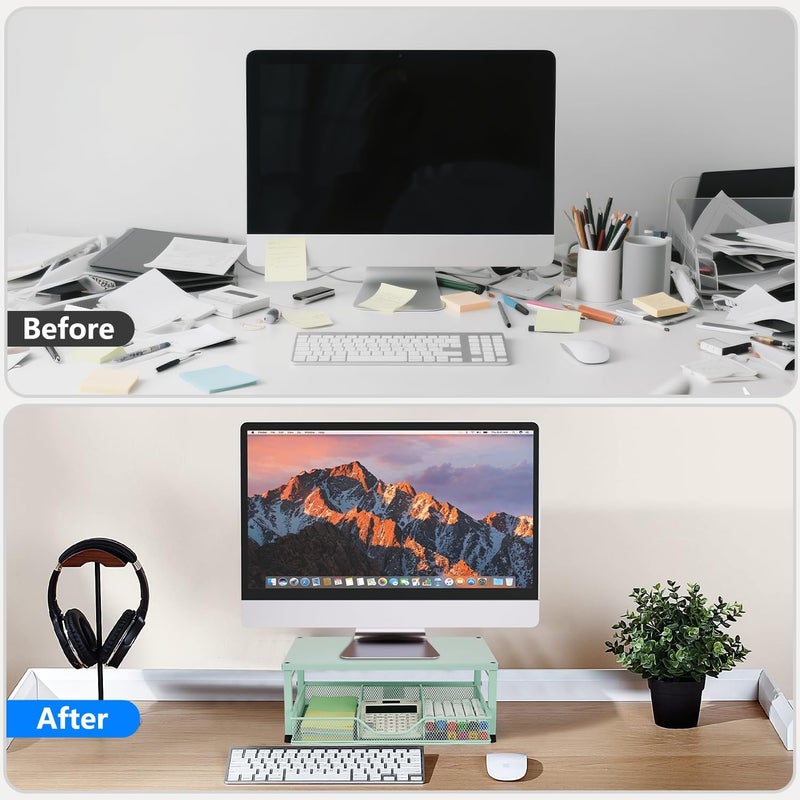 Gugsey Small Laptop Stand for Desk, Monitor Stand Riser, Office Desk Accessories, Computer Desktop Stand with Drawer for Home, Office, School (Mint Green) - Image 4